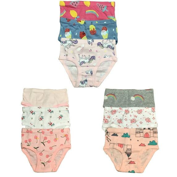 B&Q 9 Pack Toddler Little Girls Cotton Briefs in Sizes 2T-7T