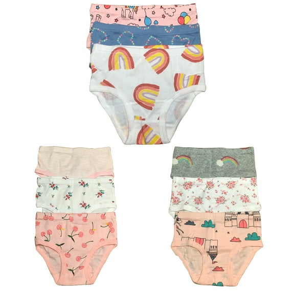 B&Q 9 Pack Toddler Little Girls Cotton Briefs in Sizes 2T-7T