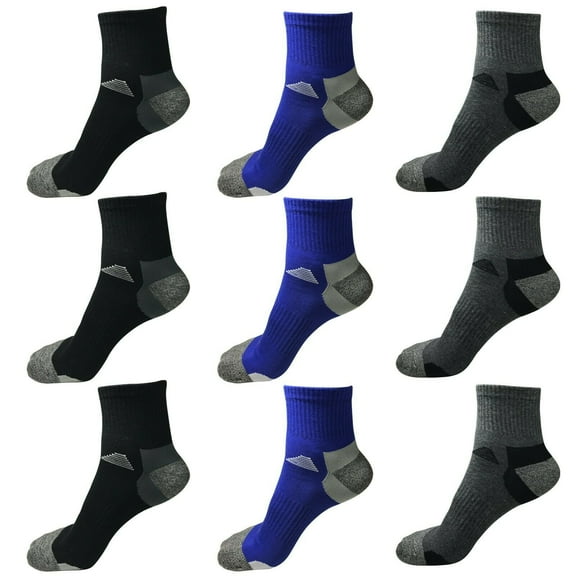 B&Q 9 Pairs Mens Mid Cut Ankle Quarter Crew Athletic Breathable Sport Cotton Socks 6-12