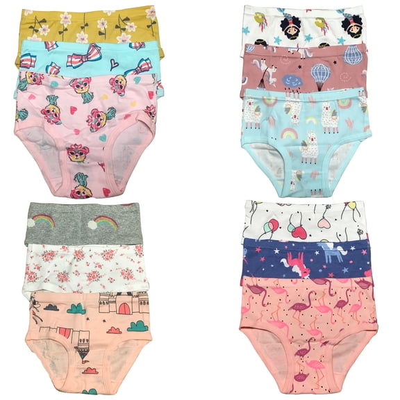 B&Q Adorable 12-Pack Premium Cotton Briefs for Toddler Girls | Sizes 2T-7T | Soft and Comfortable