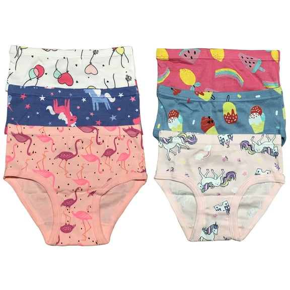 B&Q Comfortable Cotton Briefs for Toddler Little Girls - 6-Pack Assortment - Sizes 2T to 7T