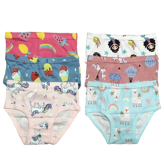 B&Q Comfy and Cute Cotton Briefs for Toddler Little Girls - 6-Pack Assortment - Sizes 2T to 7T