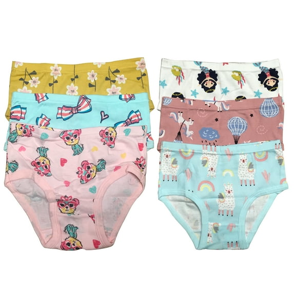 B&Q Comfy and Cute Cotton Briefs for Toddler Little Girls - 6-Pack Assortment - Sizes 2T to 7T