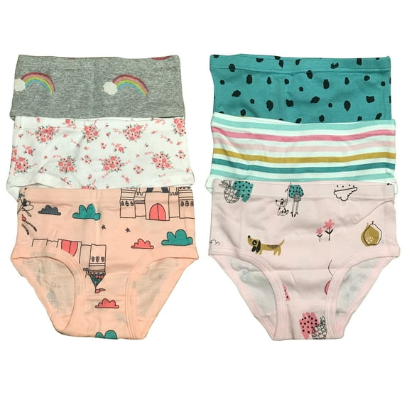 B&Q Cozy Cotton Briefs for Toddler Little Girls - 6-Pack Assortment - Sizes 2T to 7T