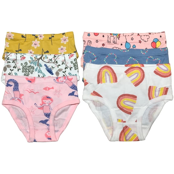 B&Q Cozy Cotton Briefs for Toddler Little Girls - 6-Pack Assortment - Sizes 2T to 7T