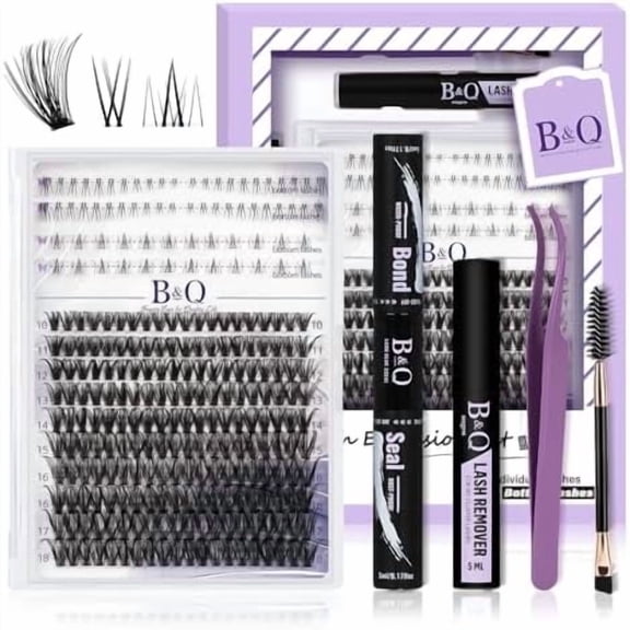 B&Q Eyelash Extension Kit with Bottom Lash Extension 10-18mm 40D D Curl Lash Clusters Kit with Bottom Lashes DIY Lash Extension Kit Bond and Seal Lash Applicator (Kit-40D-D-MIX10-18)