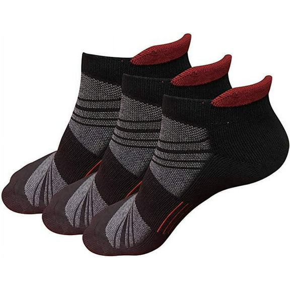 B&Q Mens Low Cut Ankle Performance Cotton Athletic Running Cushion Black Socks (3 pack)