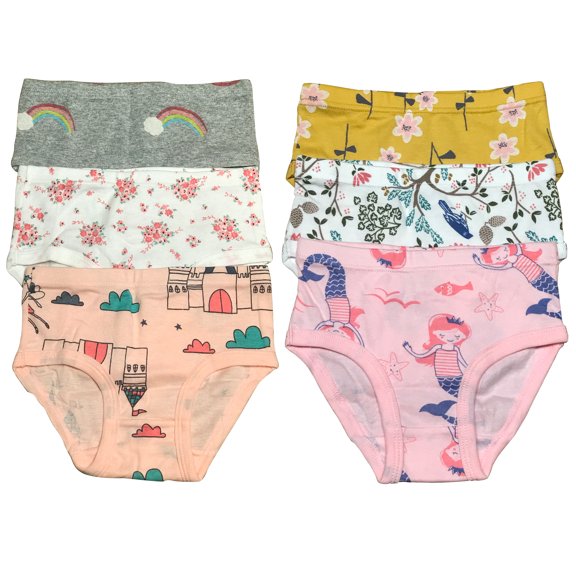 B&Q Soft Cotton Briefs for Toddler Little Girls - 6-Pack Assortment - Sizes 2T to 7T