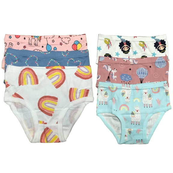 B&Q Soft and Stylish Cotton Briefs for Toddler Little Girls - 6-Pack Assortment - Sizes 2T to 7T