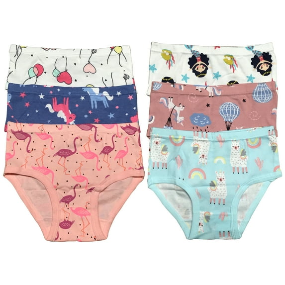 B&Q Soft and Stylish Cotton Briefs for Toddler Little Girls - 6-Pack Assortment - Sizes 2T to 7T