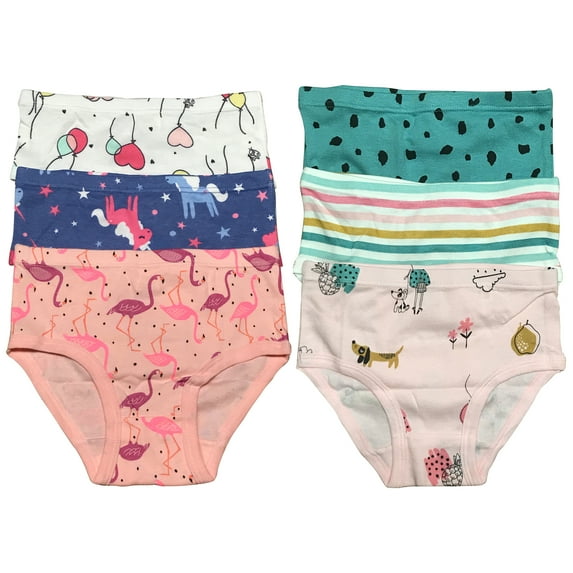 B&Q Soft and Stylish Cotton Briefs for Toddler Little Girls - 6-Pack Assortment - Sizes 2T to 7T