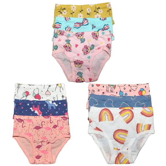B&Q's Everyday Comfort: 9-Pack Stylish and Cozy Cotton Briefs for Toddler Little Girls | Sizes 2T-7T, Bringing Adorable Comfort to Every Day