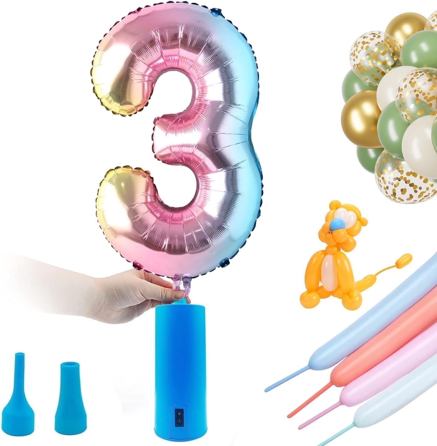 B-Qtech Portable Electric Balloon Pump, Dual Nozzle Inflator for Foil Latex Animal Shapes, Party Birthday Supplies (Blue)