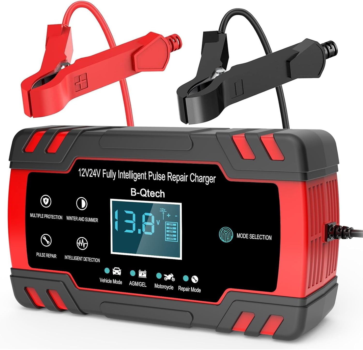 B-Qtech 12V/24V 2-150Ah Car Battery Charger, Repair Smart Automatic Charging for Car Motorcycle 110V-240V