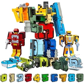 B-Qtech Number Transforming Toys 15-Piece Set, Number Blocks for Learning & Play, Transform into Robot Car Airplane Boat, STEM Educational Gift for Boys Girls Ages 8+