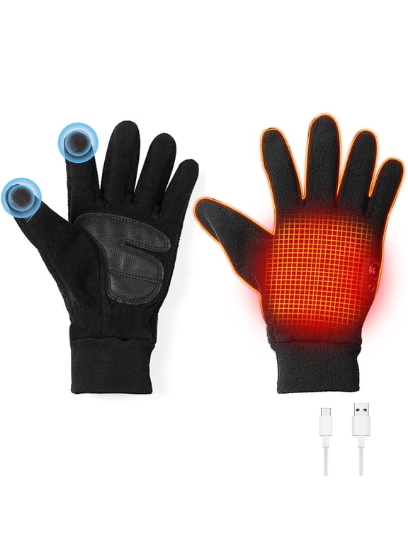 Rechargeable Heated Gloves for Adult, Three-Speed Thermostat, Touch-Screen Gloves, Black