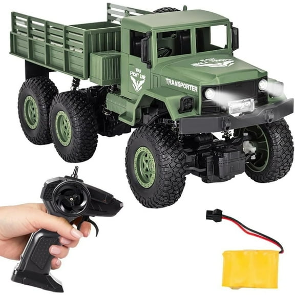 B-Qtech Six Wheel Heavy Duty Military Truck, 4WD Oversized Climbing Vehicle, 2.4GHz Off-Road Vehicle Model with Lights, 1:18 Kids Remote Control Truck