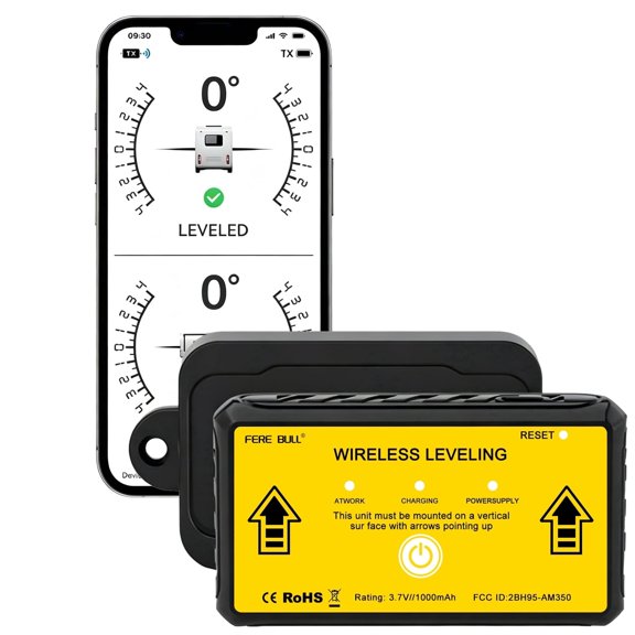 B-Qtech Wireless RV Leveling System with Magnetic Base, Bluetooth App Monitor, Type-C Charging for Travel Trailers & Campers