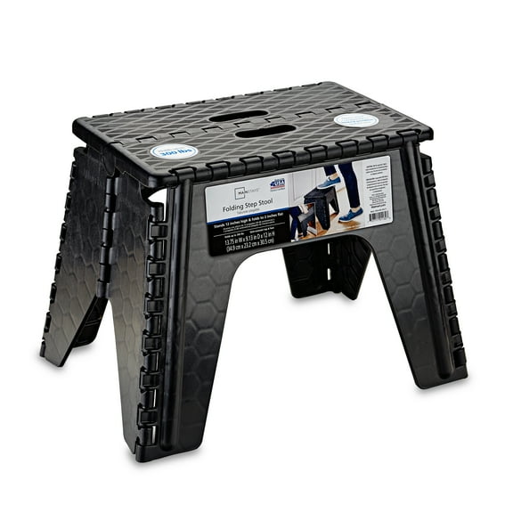 B&R Plastics 103-6BK E-Z Foldz Folding Step Stool - 12", Black