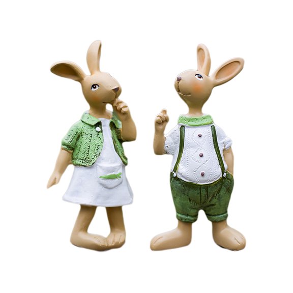B Resin Easter Rabbit Figurines For Home Decor Cartoon Bunnies Set Of 2 Desktop Courtyard Ornaments