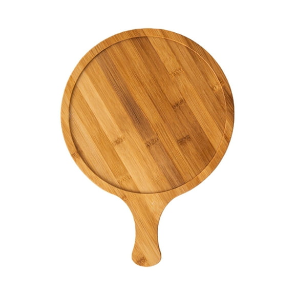 B Round Bamboo Cutting Board Design B With Handle For Baking And Serving Pizza Cake And Steak 10 Inch
