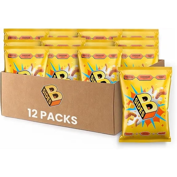 B-SIDES Crunch Puffs Cheddar Protein Puffs | Healthy Snacks, High Protein, Plant-Based, Allergen-Friendly, Upcycled Oats & Corn and Regenerative Pea Protein