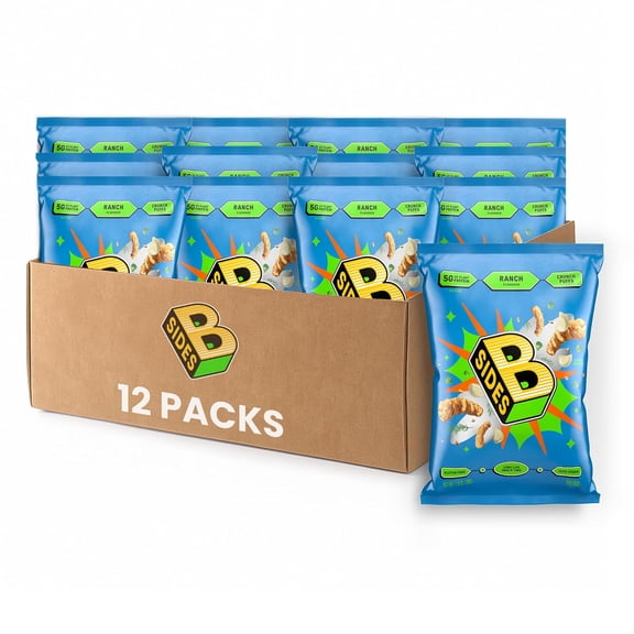 B-SIDES Crunch Puffs Ranch Protein Puffs | Healthy Snacks, High Protein, Plant-Based, Allergen-Friendly, Upcycled Oats & Corn and Regenerative Pea Protein