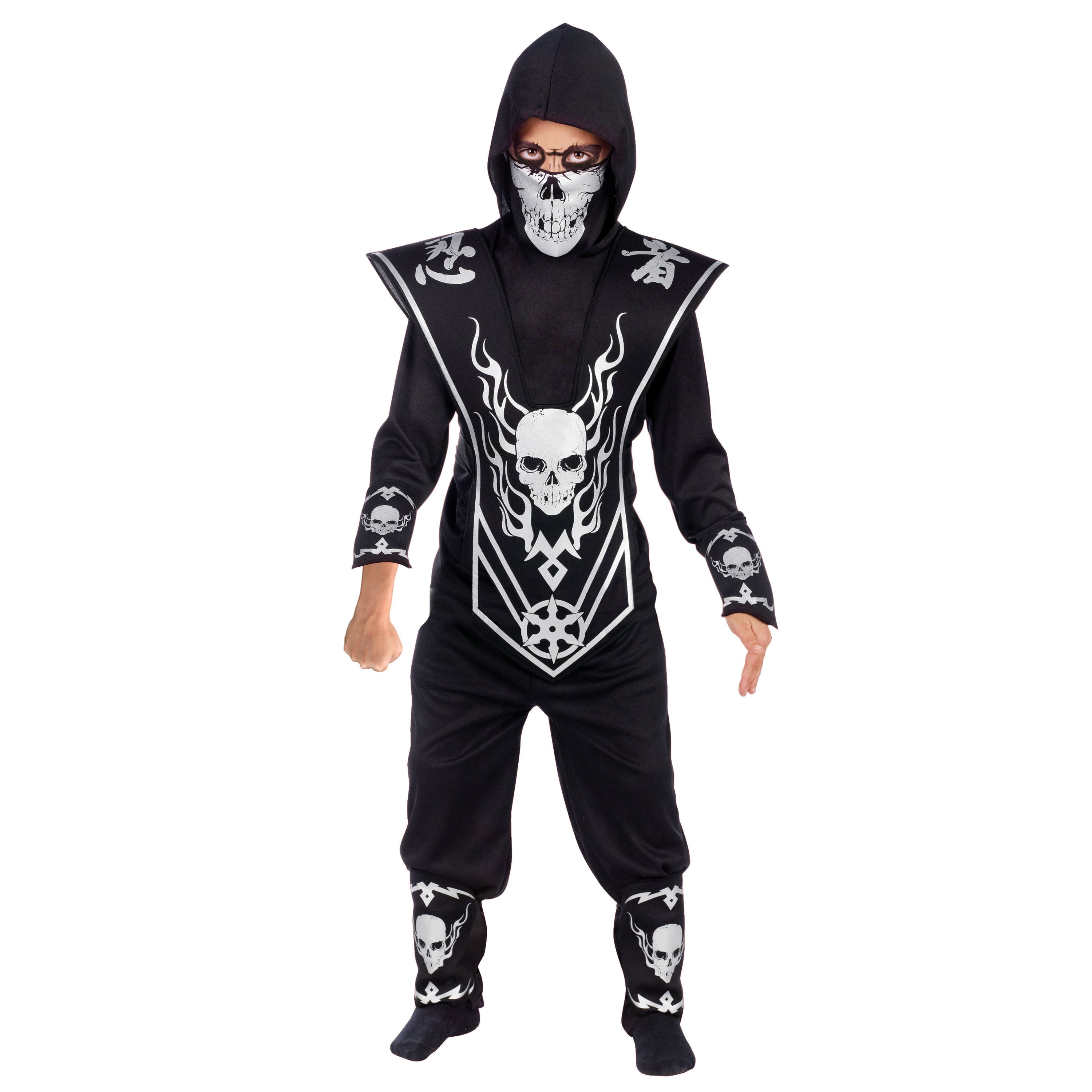 Skull Ninja Halloween Costume for Children, Silver/Black, Boy's Size XL (14/16), by Way to Celebrate