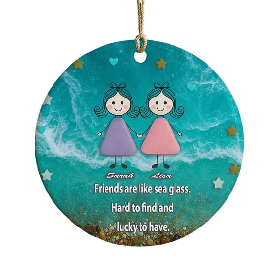 B Sea Glass Friendship Decoration Handmade Sea Glass Ornaments Friendship Heart Souvenir Holiday Gift 3Inch