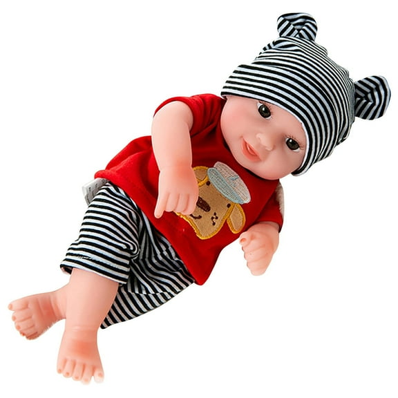 B Simulation Reborn Baby Doll Soft Vinyl Enamel Doll Toy Realistic Girl Doll With Black Stripe Outfit For Photography Prop Art Collection Companion Toy 30Cm Real Baby Size Doll