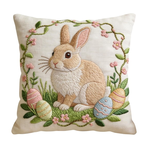B Single Sided Print Short Pile Pillowcase Embroidered Decorative Pillow Cover Suitable for Sofa Bedroom Living Room Home Decor Easter Theme Pillow 17.72 x 17.72 Inches