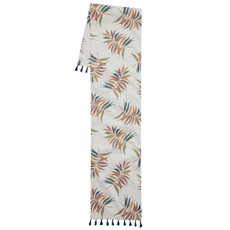 B. Smith Boho Printed Fabric Table Runner with Tassels, White Multicolor (13 x 72 inch)