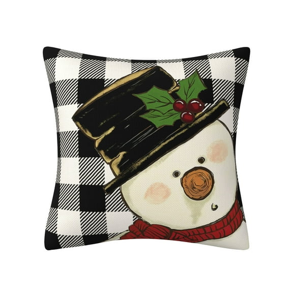 B Snowman Christmas Pillow Case, 45X45Cm Digital Print Cushion Cover, Red White Holiday Sofa Decor