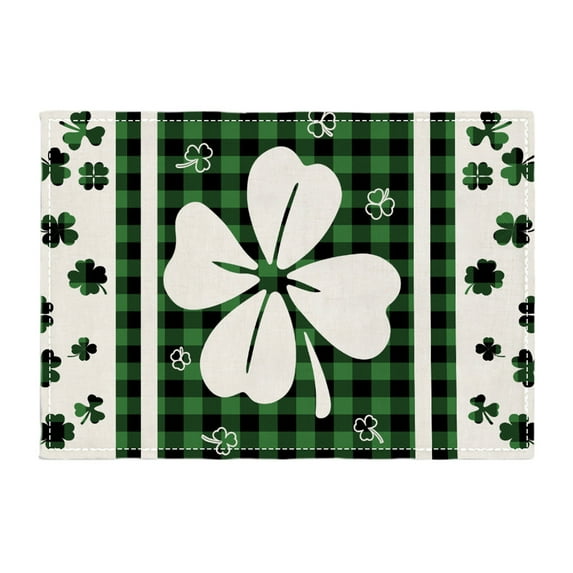 B St. Patrick'S Day Placemats, Check Pattern Table Mats, Easy-Clean Decorative Linen Placemat For Coffee Bar, Dining Table, And Kitchen Use 16.5X12.5In 0.15Lb