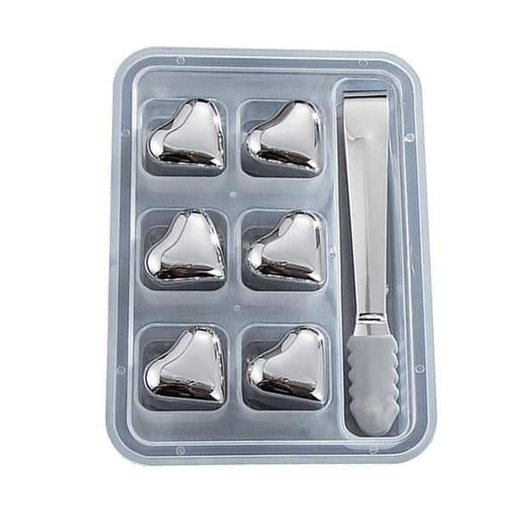 B Stainless Steel Heart Shaped Ice Cubes 6 Pieces Reusable Metal Chilling Stones For Whiskey Wine Drinks Freezing Refrigeration
