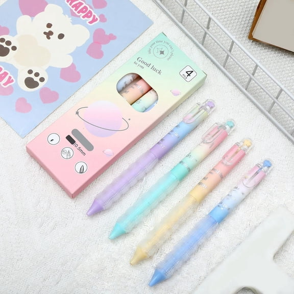 B Starry Sky Heart-Shaped Retractable Ballpoint Pen 4 Pack Multicolor Polka Dot St Nib Student Exam Sign
