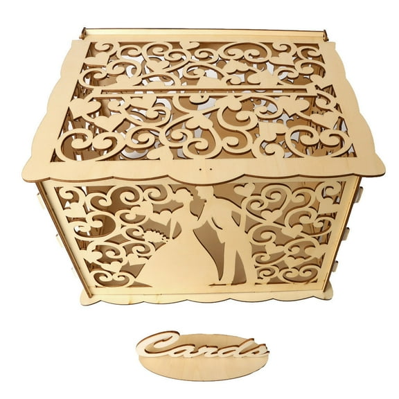 B Style B Wooden Card Box With Lock, Wedding Gift And Money Holder For Special Events, Handcrafted Plywood With Vintage Design, Perfect For Decor 11.81X9.44X8.87In 1.98Lb