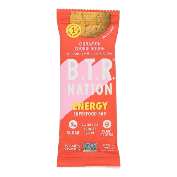 B.t.r. Bar Cinnamon Cookie Dough Energy Bar - Case of 12 - 1.2 oz Bars