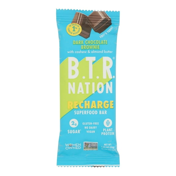 B.t.r. Bar Dark Chocolate Brownie Recharge Protein Bar - Case of 12 - 1.2 oz Bars