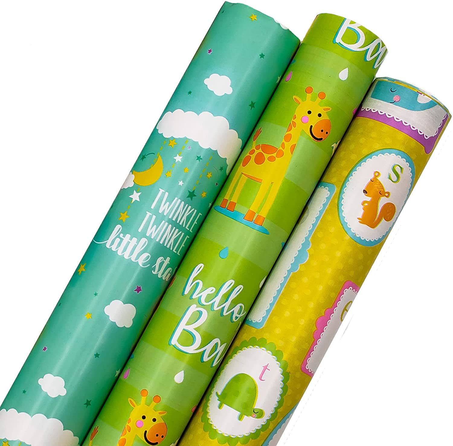  CENTRAL 23 Baby Shower Wrapping Paper Neutral - 6 White Gift  Wrap Sheet - Musical Animals - Birthday Wrapping Paper Girls Boys Kids -  Comes With Fun Stickers : Health & Household