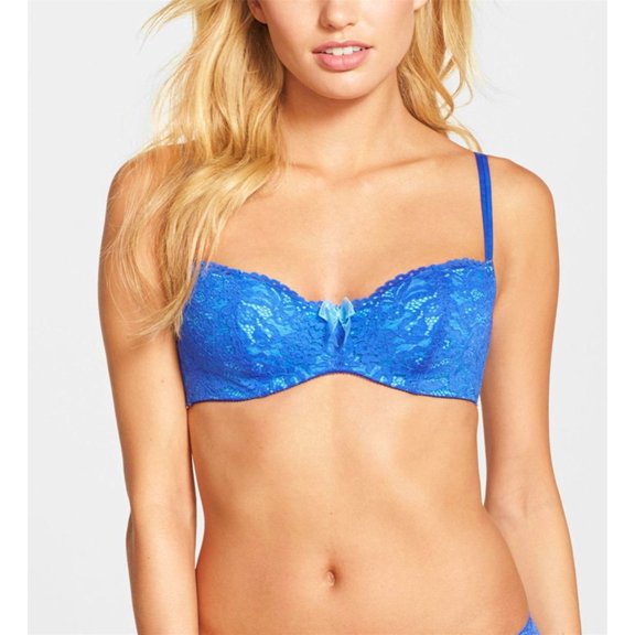 B.Tempt'd by Wacoal Blue Ciao Bella Underwire Lace Balconette Bra 32DD