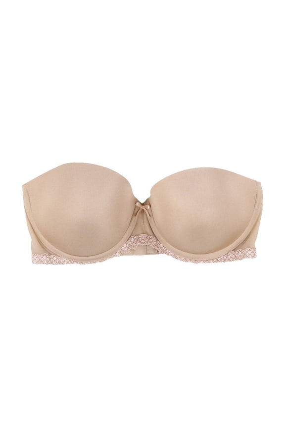 B.Temptd Women's Strapless Underwire Bra Solid Lace Trim Support Nude 30D New