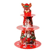 B Tiered Dessert Stand For Christmas Featuring Three Levels For Cupcakes Cookies And Chocolates Durable Cardboard Construction With Festive Designs