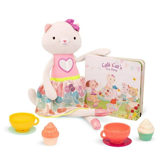 B. Toys Tippy Toes Soft Plush Cat Toy Set with Plush Cat Doll, Board Book & Tea Party Accessories