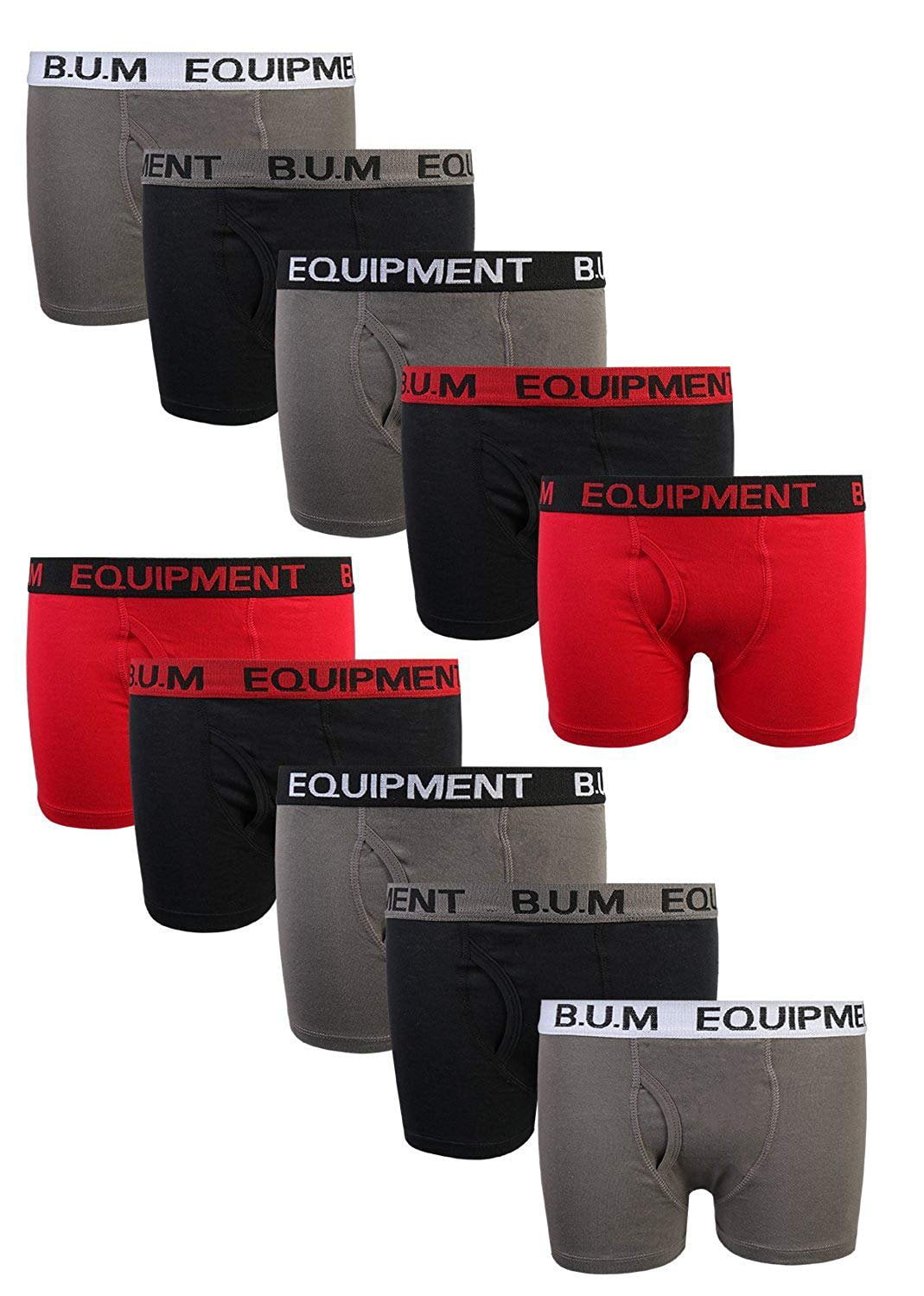 B.U.M. Equipment Boys 10 Pack Solid Boxer Briefs Underwear, Basics #2,  Medium/8-10