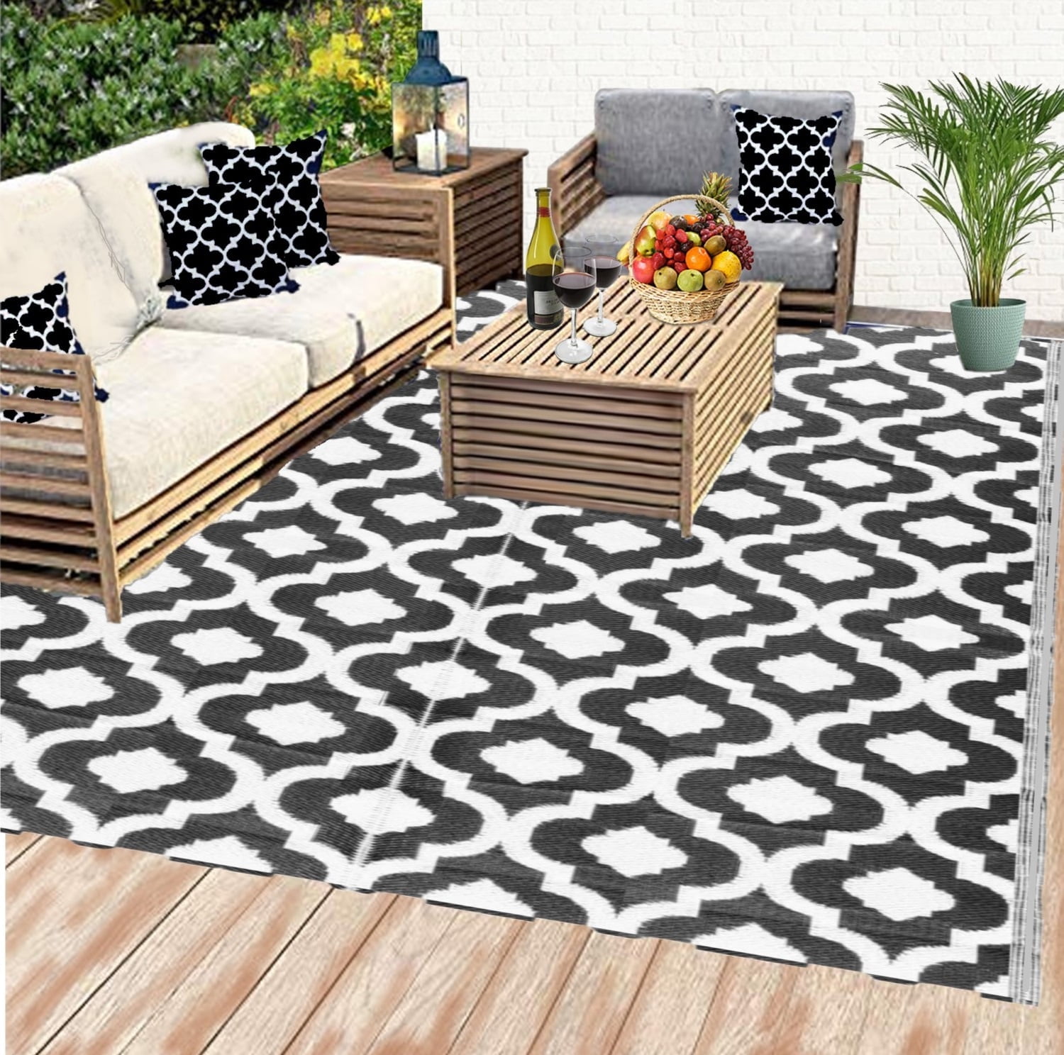 B-USA 5’x7’ Outdoor Patio Plastic Straw Rugs-Black For Picnic As RV ...