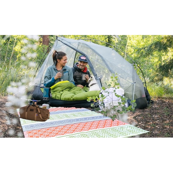 BalajeesUSA Outdoor Plastic Straw Patio Rug 6' x 9' Green Orange Reversible Waterproof RV Camper Mat