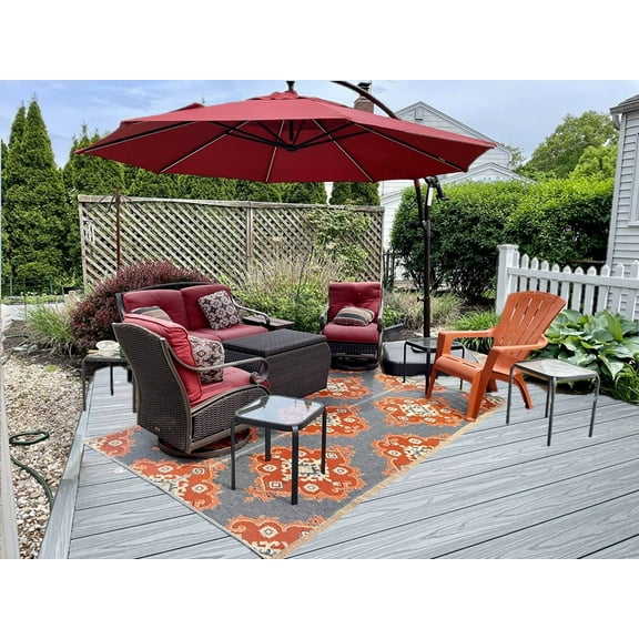 BalajeesUSA Outdoor Plastic Straw Patio Rugs 6x9 ft Orange, Yellow, Grey, Black Reversible Mats Waterproof