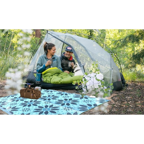 BalajeesUSA 5'x7' UV Treated Plastic Straw Camping Patio Picnic Rug, Reversible, Waterproof, Blue/Grey
