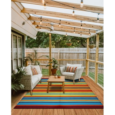 B-USA Outdoor Rugs Plastic Straw Patio Rugs 6' x 9' Orange, Blue, Red Reversible Mats Waterproof RV Camper Mats 270